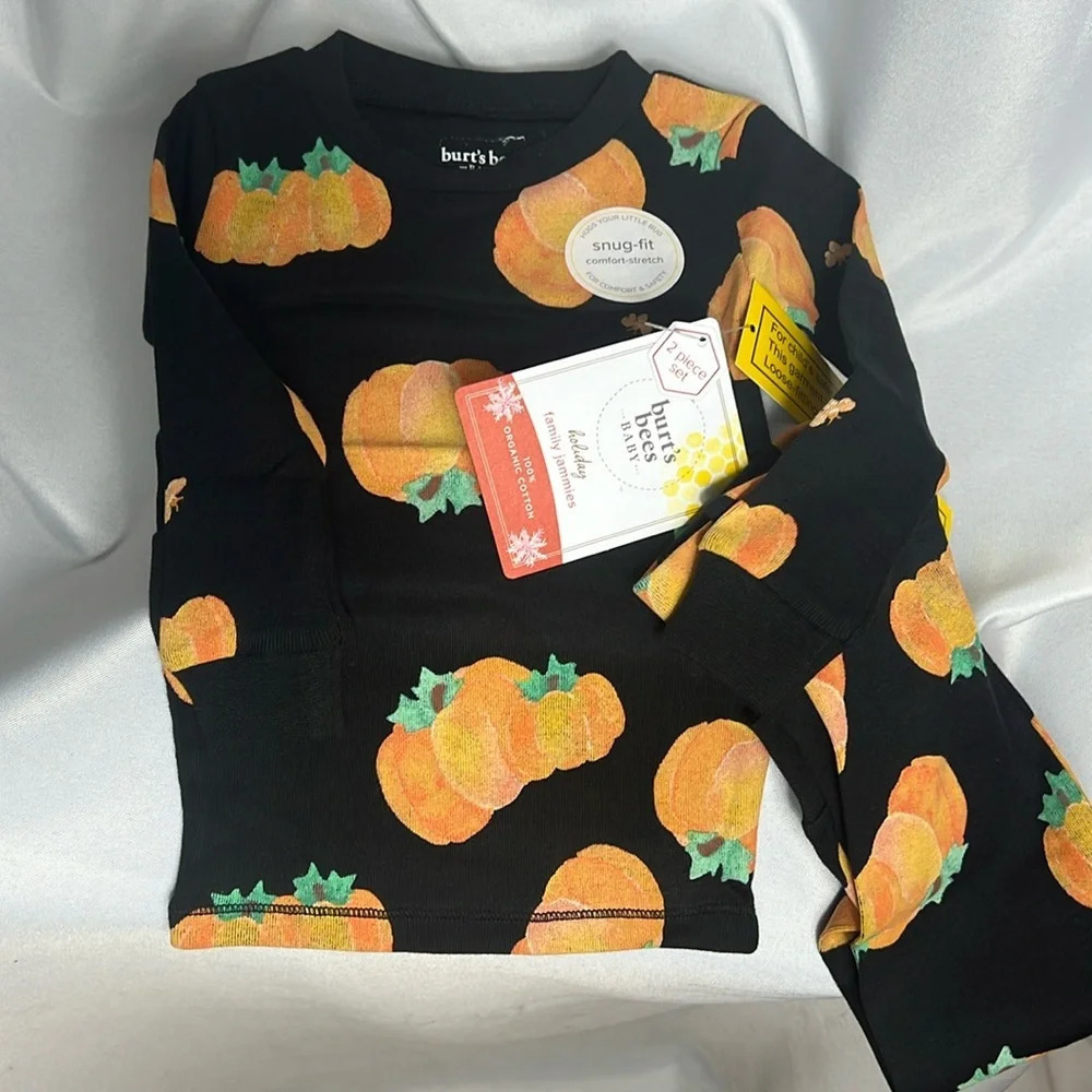 Burt’s Bees Baby Midnight Pumpkin Organic Pjs Set Cotton Size 12 Months Fall - Picture 3 of 9